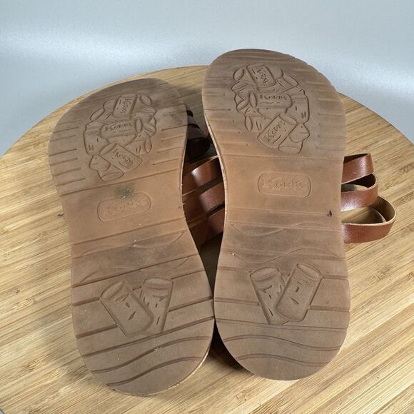 Korks Women's 7 M Shay Brown Faux Leather Strappy Toe Ring Flat‎ Cork Sandals - Picture 5 of 6